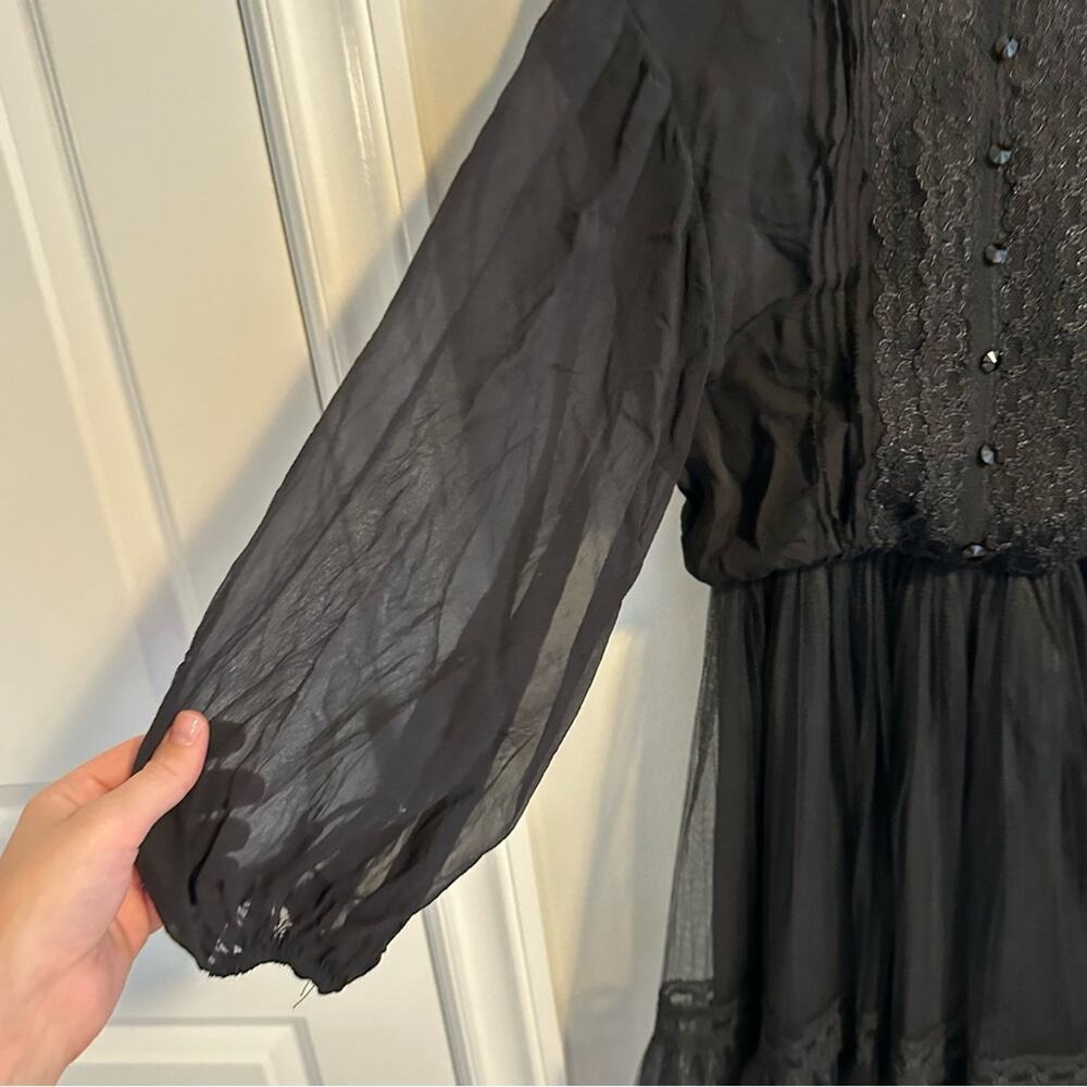 Alice + Olivia Black Silk Button Front Tulle Long Sleeve Mini Dress Small - Picture 11 of 12
